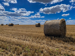 Straw Bale and Cloudy Sky Thrace Turkey Europe