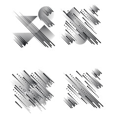 Logo with speed lines in circle, rectangle and triangle form .Square unusual icon Design .Black Vector stripes .Geometric shape.