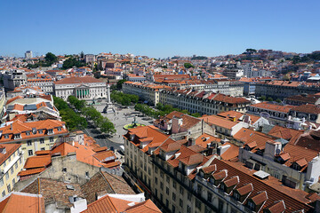 Obraz premium Lisbon, panoramic view of the Rossio square from above, from the Santa Giusta lift