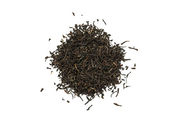 Leaves of black premium dry tea on a white background