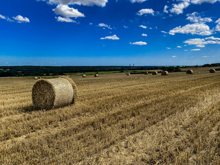 Fototapeta premium Straw Bale and Cloudy Sky Thrace Turkey Europe