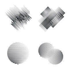 Logo with speed lines in circle, rectangle and triangle form .Square unusual icon Design .Black Vector stripes .Geometric shape.