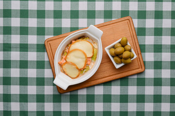 Italian cuisine: Meat and cheese casserole with mushrooms. Italian lasagna. Italian concept.