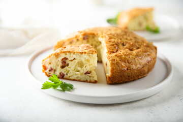 Savory pie with bacon and cheese