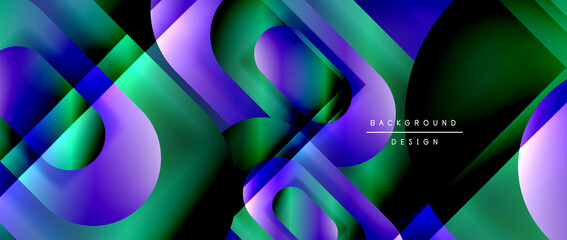 Vector geometric abstract background with lines and modern forms. Fluid gradient with abstract round shapes and shadow and light effects