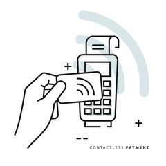 Contactless payment. Illustration of wireless mobile payment by credit card. Vector, pictogram, sign, icon.