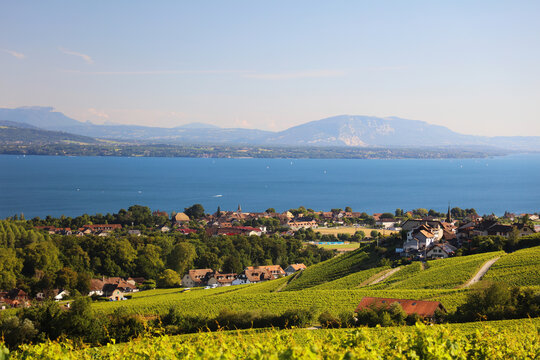 Rolle et Perroy vu des vignes de Mont-sur-Rolle