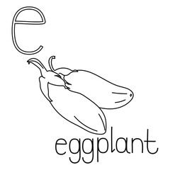 Coloring page fruit and vegetable ABC, Letter E - eggplant, educated coloring card