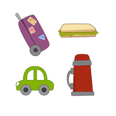 cartoon flat objects for travel