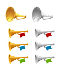 set of golden and silver musical trumpets