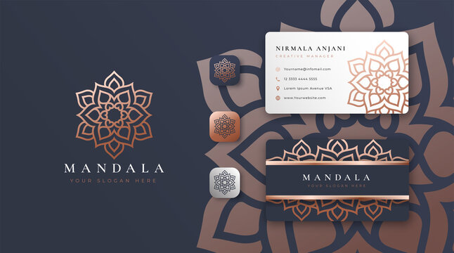 golden mandala logo with business card