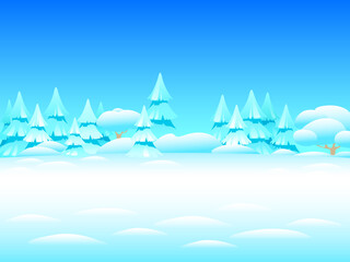 illustration of winter landscape with snow, trees, snowdrift, snow drift