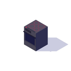 Isometric black electric stove with oven isolated on white background. Vector illustration