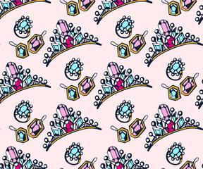 Vector background hand drawn jewelery. Hand drawn ink illustration. Modern ornamental decorative background. Vector pattern. Print for textile, cloth, wallpaper, scrapbooking