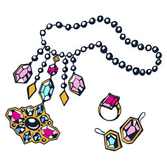Vector hand drawn jewellery. Hand drawn ink illustration. Modern ornamental decorative background. Print for textile, cloth, scrapbooking