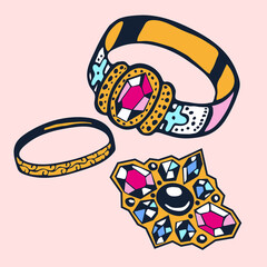 Vector hand drawn jewellery. Hand drawn ink illustration. Modern ornamental decorative background. Print for textile, cloth, scrapbooking