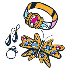 Vector hand drawn jewellery. Hand drawn ink illustration. Modern ornamental decorative background. Print for textile, cloth, scrapbooking