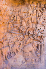 Detail of the hand-carved images on the exterior of Indian Hindu Temples.