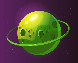 Bright green planet with stars on a dark background  for the design of games and applications.