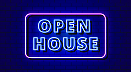 Open house neon text, sign symbol