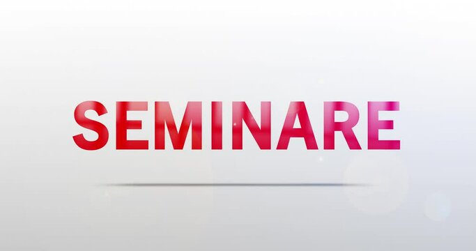 Seminare. Partikel Logo. Text Animation. Rotes Logo auf Hintergrund wei&szlig;/grau. Drehung. Hochwertiges 4k Video