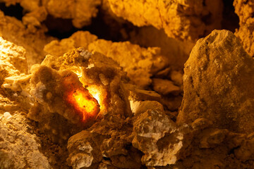 Old cave stone decoration. Unique underground cave Turold, Palava, Czech republic