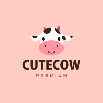 cute cow flat logo vector icon illustration