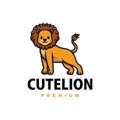 cute lion cartoon logo vector icon illustration