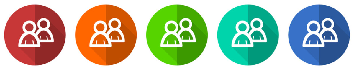 Blog icon set, red, blue, green and orange flat design web buttons isolated on white background, vector illustration