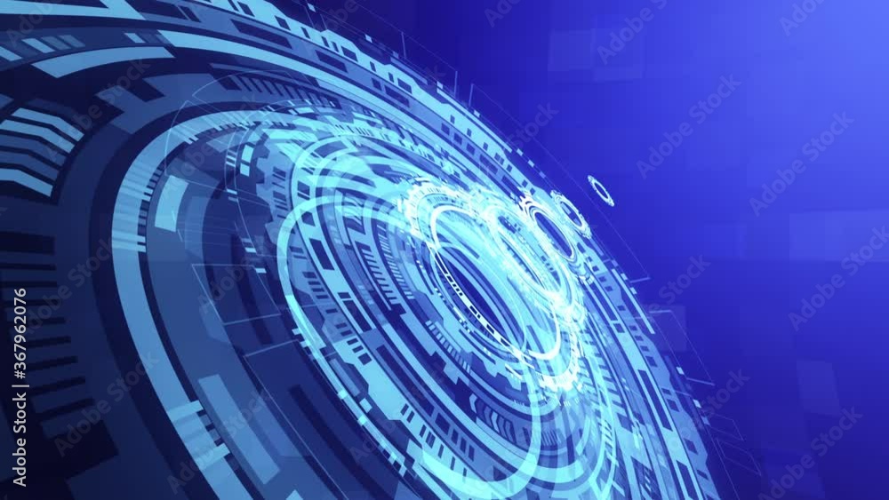 Poster abstract 3d blue science technology hud circle interfaces seamless looping background, hi-tech futur
