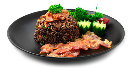 Fried Rice with Bacon (Brown Riceberry) European Combination Asain Food