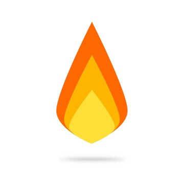 Fire flame logo icon vector flat cartoon, ignite blaze geometric symmetric symbol, idea of hot drop label or campfire fireplace sign isolated