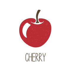 Cute caption cherry isolated on transparent background. Colorful pictogram original design. Can be used for infographics, identity or decoration. Vector shabby hand drawn illustration