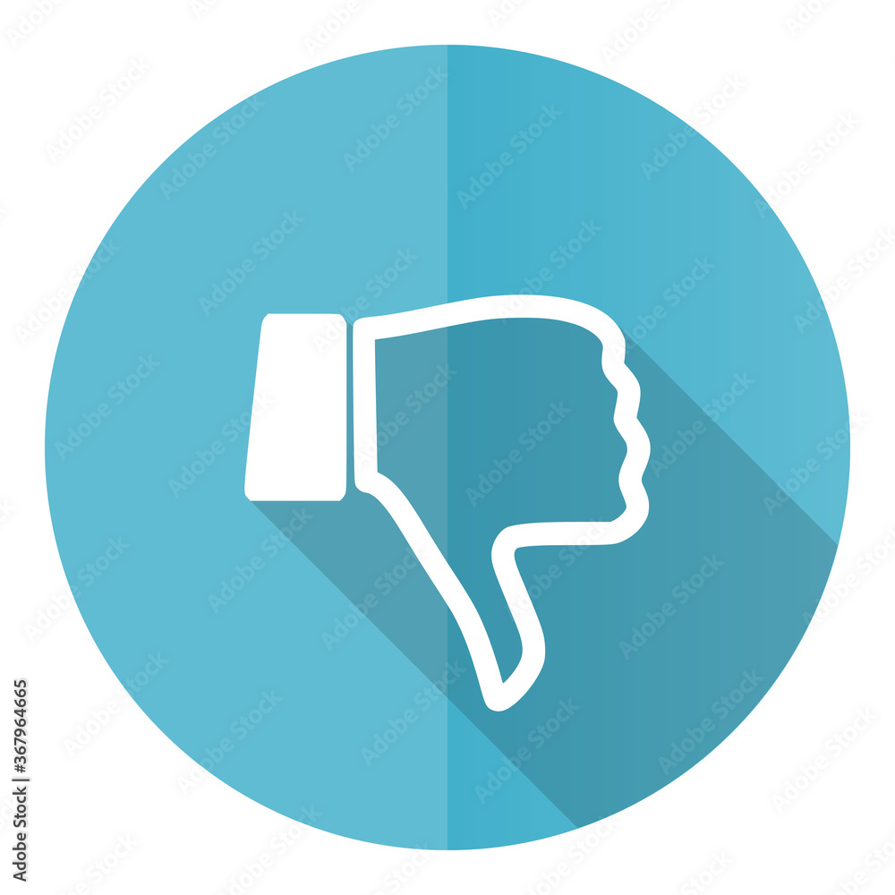 Poster dislike vector icon, flat design blue round web button isolated on white background