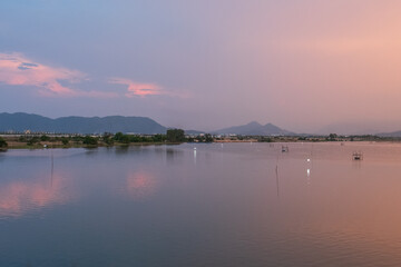 Cu De River in Da Nang City, Vietnam at Sunset