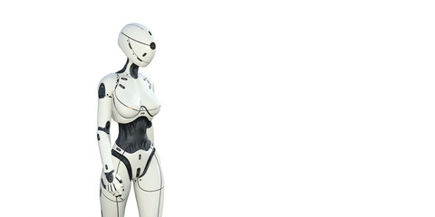 robot woman front with white background