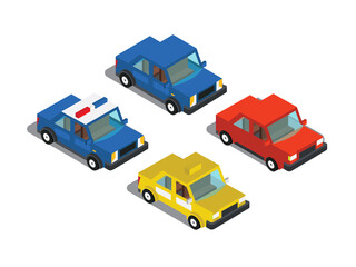 color cars in isometric 3d view