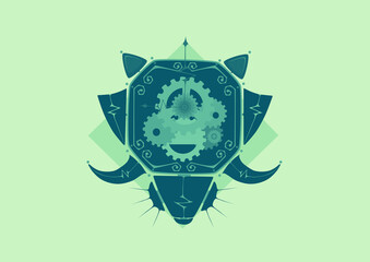 Illustration of octagon clock in geometric steampunk style. (Blue & Mint Green)