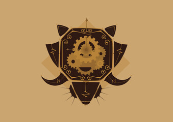Illustration of octagon clock in geometric steampunk style. (Yellow & Brown)