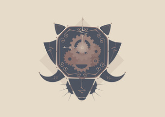 Illustration of octagon clock in geometric steampunk style. (Pale Violet Red& Blue)