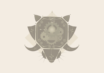 Illustration of octagon clock in geometric steampunk style. (Green & Cream Color)