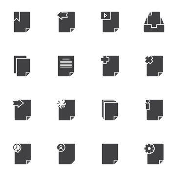 UI documents vector icons set, modern solid symbol collection, filled style pictogram pack. Signs, logo illustration. Set includes icons as file folder, doc archive, image gallery, paper page, info