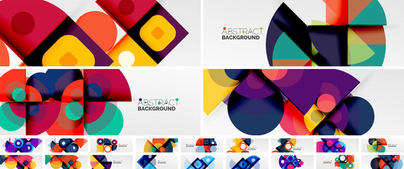 Bright color circles, abstract round shapes compositions with shadow effects. Vector modern geometric design templates