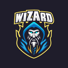 Wizard esport gaming mascot logo template for streamer team. esport logo design with modern illustration concept style for badge, emblem and tshirt printing