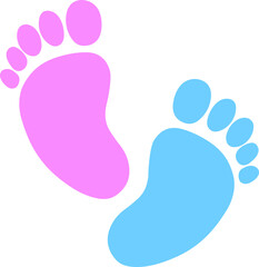 Baby footprint, pink, blue, heart, silhouette. vector illustration