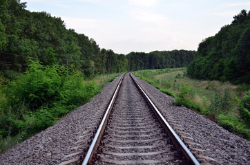 Obraz na płótnie Canvas Railway tracks in a rural scene