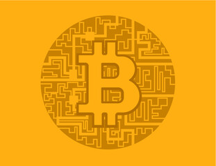 Isometric yellow bitcoin sign internet money vector