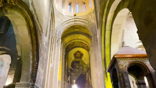  Svetitskhoveli Cathedral. Interior view. High quality 4k footage.