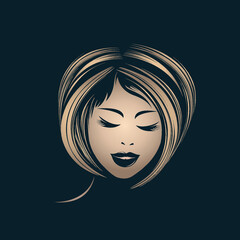 Beautiful woman with elegant hairstyle and makeup.Short, wavy haircut.Hair salon and beauty studio illustration.Cosmetics and spa female portrait.Smiling face.Front view.