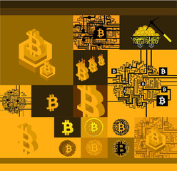 Isometric yellow bitcoin sign internet money vector